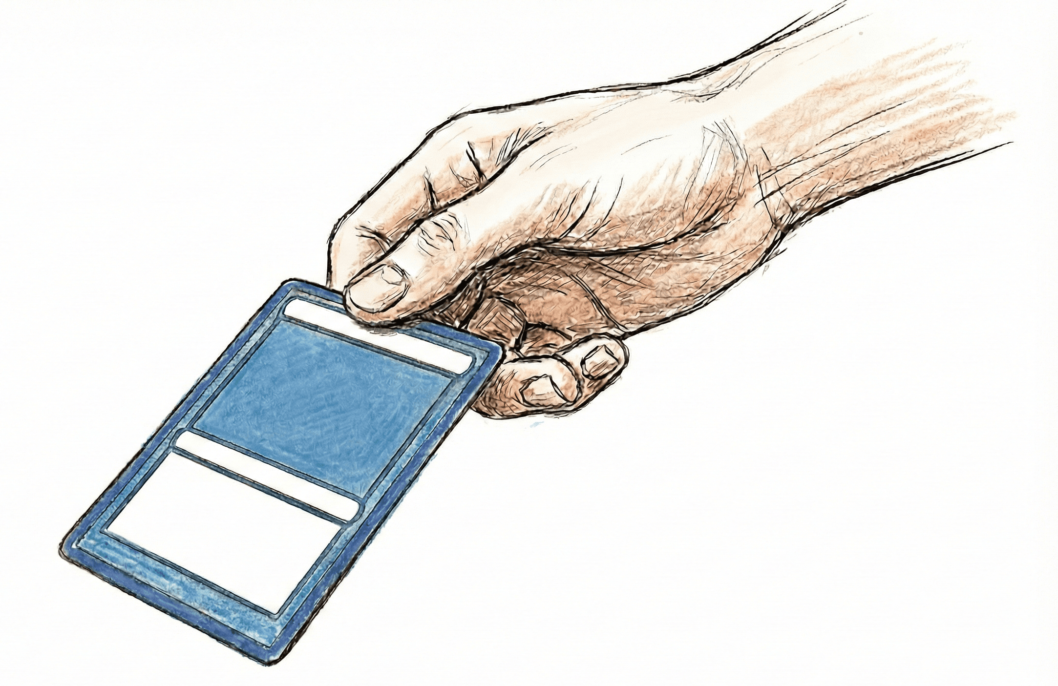 Illustration of a hand offering a trading card